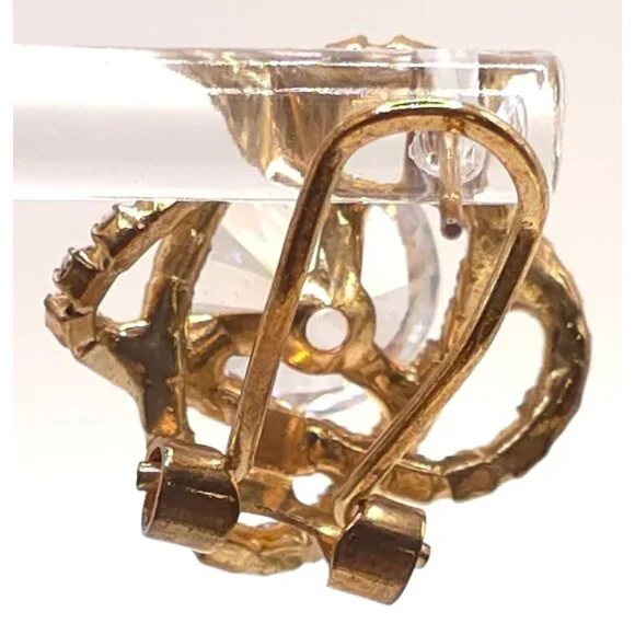 Vintage Gold-Tone Clip-On Earrings With Large Round Clear Rhinestones & Pave Set - Picture 8 of 8